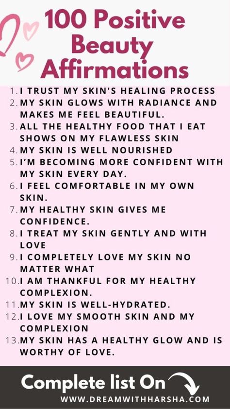 100 Powerful Beauty Affirmations For Self Love - Self love affirmations are a great start to increasing self-love and healing yourself. healthy skin affirmations for glowing skin Affirmation For Glowing Skin, Affirmations For Healthy Skin And Hair, Beautiful Skin Affirmation, Skin Care Affirmation, Healthy Skin Affirmations, Powerful Affirmations For Clear Skin, Healing Affirmations Self Love, Physical Beauty Affirmations, How To Heal Yourself