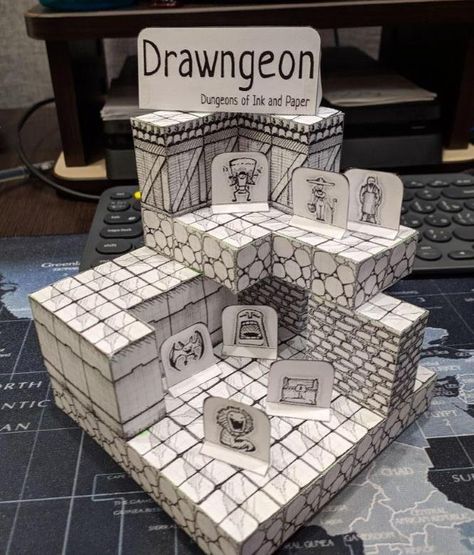 PAPERMAU: Drawngeon - Dungeon Paper Model Diorama - by TrueDarkDes Dungeons And Dragons Papercraft, Paper Terrain, Dungeon Design, Dnd Props, Dungeons And Dragons Diy, Dnd Dungeon, Dnd Diy, Dnd Terrain, Gaming Ideas