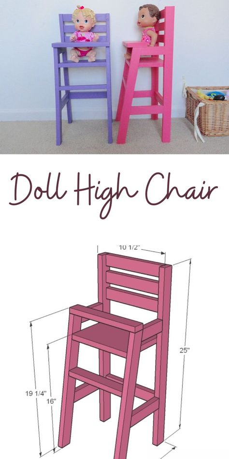 Diy Kids Chair, Doll Furniture Plans, Baby Doll Furniture, Doll High Chair, Baby Doll Bed, Revamp Furniture, Doll Crib, Doll Furniture Diy, Baby High Chair