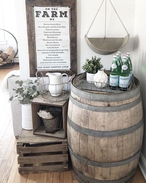 Taos Properties loves to share decorating ideas for your home! If you are looking for Real Estate in Taos, Give us a call and we will help you find the home of your dreams! Whiskey Barrel Decor, Wine Barrel Decor, Barrel Decor, Wine Barrels, Wine Decor, Wooden Barrel, Oak Barrel, Farm Style, Whiskey Barrel