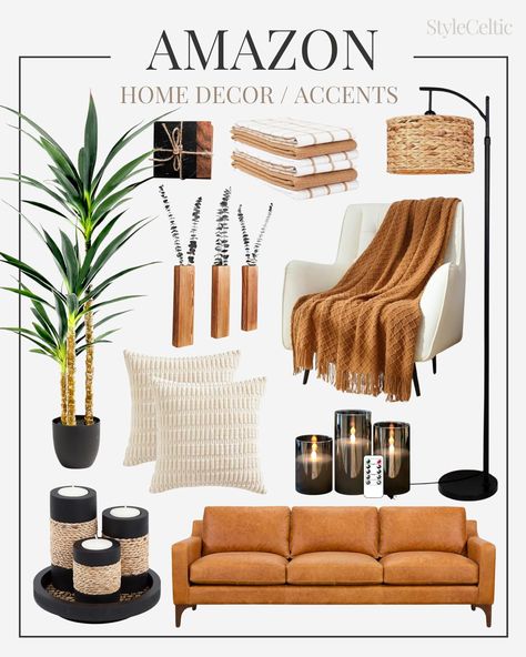 Shop recommended products from Brooke Henderson on www.amazon.com. Learn more about Brooke Henderson's favorite products. Cognac Black And White Living Room, Black Floor Lamp Living Room, Black And Brown Decor, Kirklands Home Decor, Bathroom Decor Orange, Couch Beige, Bar Cart Essentials, Beige Furniture, Apartment Styling