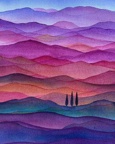 Raewyn Harris, Landscape Collage, Collage Landscape, Watercolor Pencil Art, Watercolor Art Landscape, Watercolor Art Journal, Hand Painted Card, Nz Art, Kids Art Class