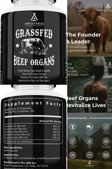 Ancestral Supplements Grass Fed Beef Organ Supplement, Supports Whole Body Wellness with Proprietary Blend of Liver, Heart, Kidney, Pancreas, Spleen, Freeze-Dried Beef, Non-GMO, 180 Capsules Liver Benefits Beef, Enlarged Liver And Spleen, Beef Organ Supplements, Benefits Of Beef Liver Capsules, Benefits Of Beef Organ Supplements, Organ Meat Supplement, Liver Supplements, Grass Fed Beef, Non Gmo