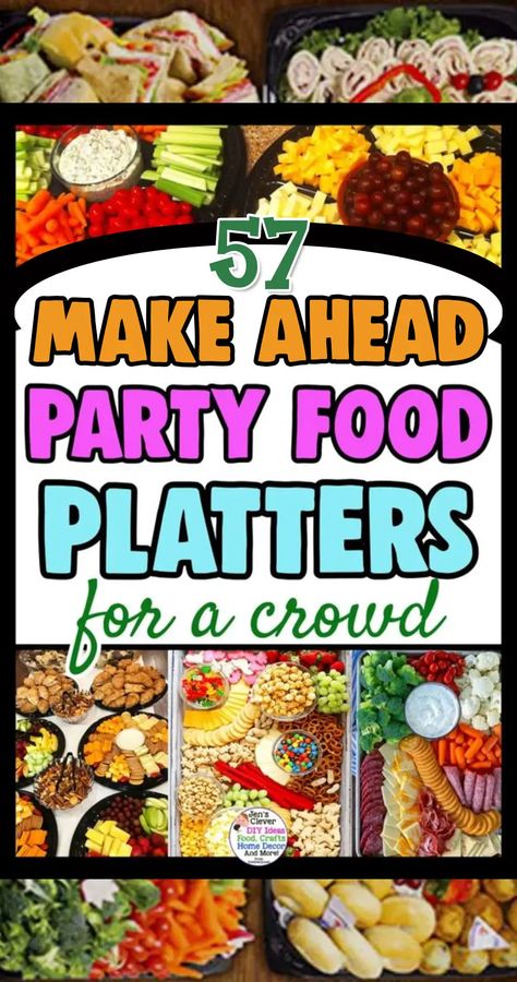 Party Food Platters Ideas, Platters For A Crowd, Book Club Party Food, Make Ahead Party Food, Platters For Parties, Easy Party Food Ideas, Party Food Trays, Cheap Party Food, Party Food Bars