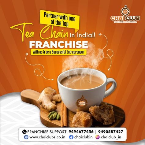 Franchise Website Design, Chai Social Media Post, Franchise Ads, Franchise Poster Design, Franchise Poster, Tea Ads, Tea Room Decor, Franchise Marketing, Food Creatives