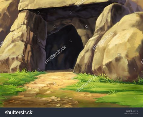 Cave Entrance Illustration, Cave Entrance Art, Cave Reference, Cave Sketch, Sketching Inspiration, Cave Entrance, Cave Drawings, Painting Reference, Mountain Illustration