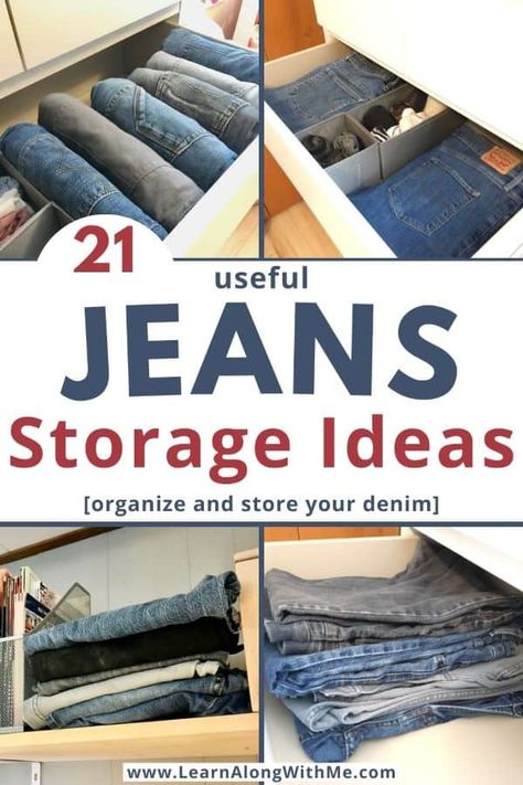 Organizing Jeans In Drawer, Jeans Storage Small Space, Jean Storage Drawers, Organize Jeans In Drawer, Jean Drawer Organization, Jeans Wardrobe Storage, Storage Drawers Closet, How To Store Jeans In Drawer, Shorts Storage Ideas