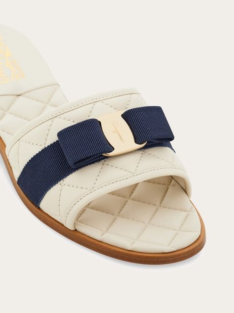 Quilted slide with Vara bow - Shoes - Women Footwear Ideas, Bow Shoes, Women Men Shoes, Wide Bands, Branding Inspiration, Nappa Leather, Shoes Women, Grosgrain Ribbon, Sandal Espadrille