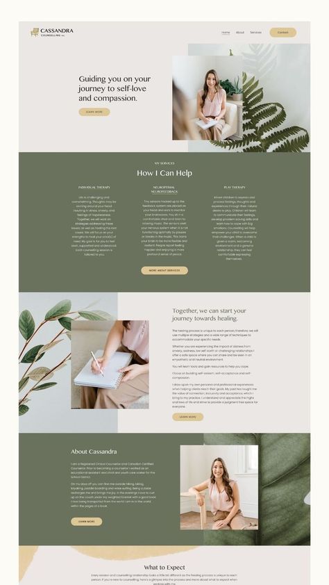 Calming and nature-inspired Squarespace website design for a Registered Clinical Counsellor Therapy Website Design, Therapy Website, Best Landing Page Design, Website Design Inspiration Layout, Squarespace Website Templates, Webdesign Inspiration, Squarespace Website Design, Web Design Studio, Website Design Layout