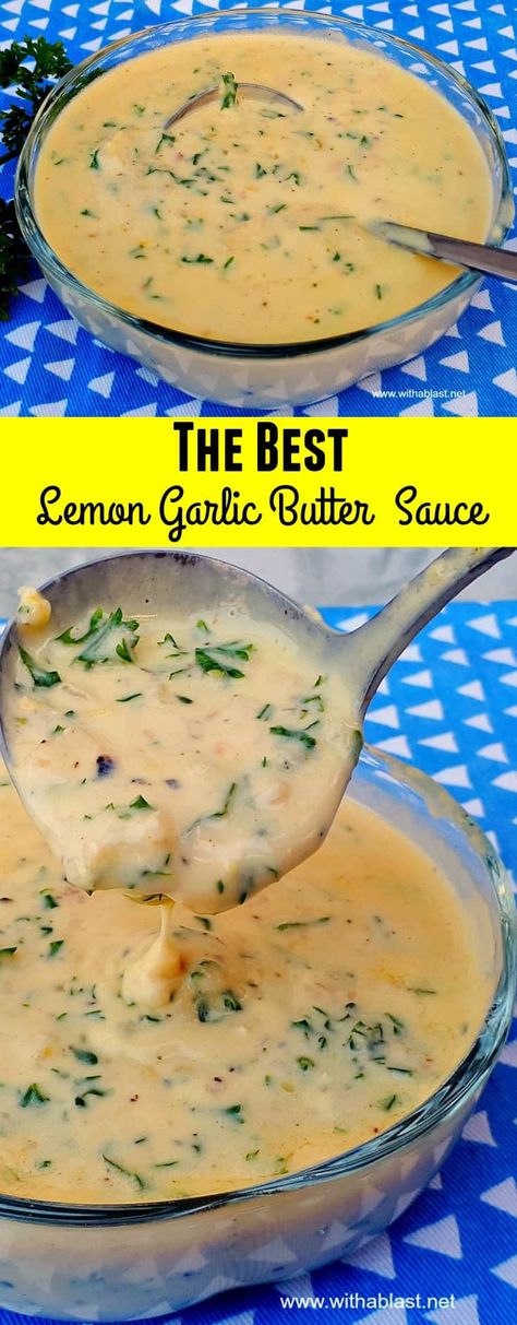 The best ever Lemon Garlic Butter Sauce ! Especially great served over, or stirred through, seafood and rice as well. Quick, easy, no-fuss recipe Lemon Garlic Sauce For Shrimp, Lemon Butter Sauce For Vegetables, Shrimp Lemon Butter Sauce, Lemon Butter Parmesan Sauce, Lemon Mushroom Sauce, Best Garlic Butter Sauce For Seafood, How To Make Lemon Butter Sauce, Lemon Sauce For Shrimp, Shrimp With Lemon Butter Sauce