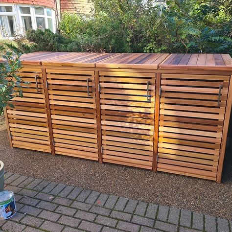 Gallery | The Bin Store Company Hide Garbage Bins Outside, Bin Store With Planter, Wooden Bin Store, Bin Shelter, Bin Storage Ideas, Outdoor Garbage Storage, Garbage Can Shed, Garbage Can Storage, Yard Storage