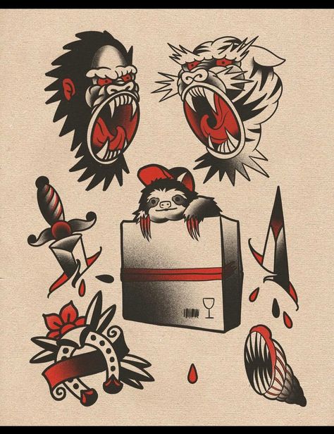 Red And Black American Traditional, Black And Red Traditional Tattoo, Tattoo Flash Sheet, Old School Tattoo Designs, Red Tattoos, Traditional Tattoo Flash, American Traditional Tattoo, School Tattoo, Old School Tattoo