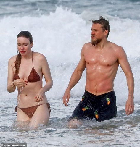 Charlie Hunnam Girlfriend, Morgana Mcnelis, Lost City Of Z, Cute Celebrity Couples, Jeremy Allen White, English Movies, Charlie Hunnam, Beach Getaways, Printed Swim