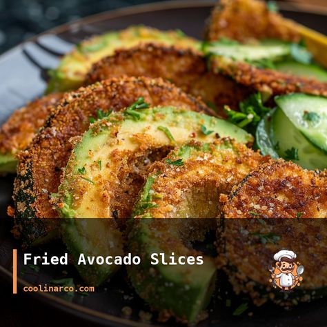 Crispy and flavorful fried avocado slices, perfect as a snack or appetizer. Beef Skewers Grill, Fried Avocado, Mushroom Breakfast, Avocado Bread, Brunch Desserts, Baked Squash, Avocado Fries, Boiled Food, Avocado Slices