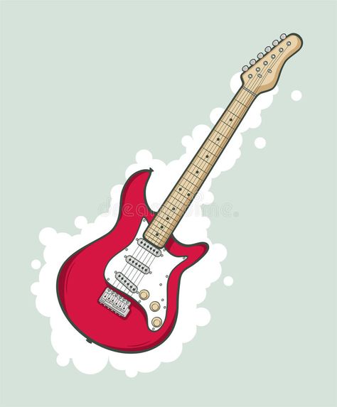 Cute Guitar Drawing, Electronic Guitar Drawing, Guitar Drawing Color, Drawing Of A Guitar, Red Guitar Drawing, Electric Guitar Colors, Drawing Of Electric Guitar, Eletric Gutair Drawings, Electric Guitar Drawing