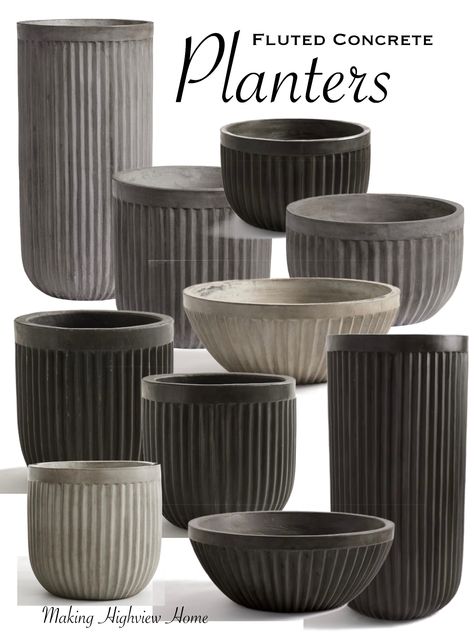 Concrete Fluted Planters curated on LTK Black Concrete Planters Pots, Large Cement Planters, Cinder Block Planter, Fluted Planter, Modern Outdoor Planters, Large Concrete Planters, Oversized Planters, Modern Planters Outdoor, Garden Planter Ideas