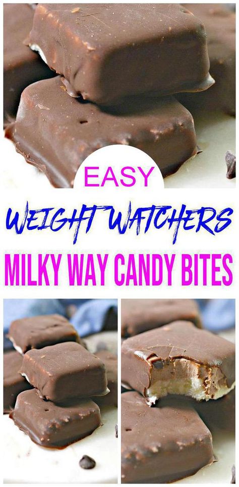 {Weight Watchers Chocolate Recipe} Easy simple Candy Bars.Copycat Milky Way candy bars.Weight Watchers desserts u will love!Chocolate candy bars u can mix up in under 10 minutes quick Weight Watchers diet.Great Weight Watchers #desserts, ww snacks, sweet treats.Homemade not store bought like a copycat Milky Way Candy.Homemade WW candy bites great WW make ahead freezer meal after-meal treats-Great for BBQ desserts, date night desserts or camping food! Check out tasty delish WW #chocolate candy! Ww Chocolate, Milky Way Candy, Ww Snacks, Weight Watchers Snack Recipes, Weight Watchers Dessert Recipes, Weight Watchers Meal Plans, Easy Chocolate Desserts, Weight Watchers Snacks, Weight Watchers Recipes Desserts