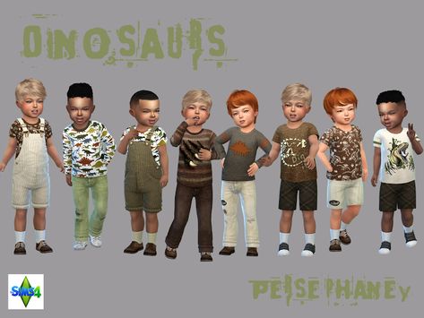 Sims 4 CC's - The Best: Dinosaur clothes for toddler boys by Persephaney Sims 4 Cc Clothes Kids, Dinosaur Clothes, Toddler Cc Sims 4, Sims 4 Cc Clothes, Mods Sims 4, Sims 4 Toddler Clothes, Sims Baby, Sims 4 Cc Kids Clothing, Pelo Sims