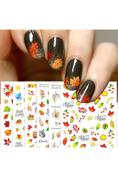 Maple Leaf Nail Art Stickers Autumn Thanksgiving Nail Decals 3D Self-Adhesive Mushroom Nail Sticker Cute Squirrel Fall Nail Art Supplies Colorful Maple Leaves Design for Women Nail Decoration 6 Sheets Fall Nail Stickers, Maple Leaf Nails, Maple Leaf Nail Art, Leaf Nail Art, Nails 23, Thanksgiving Nail, Special Nails, Holiday Nail Designs, Nail Stickers Decals