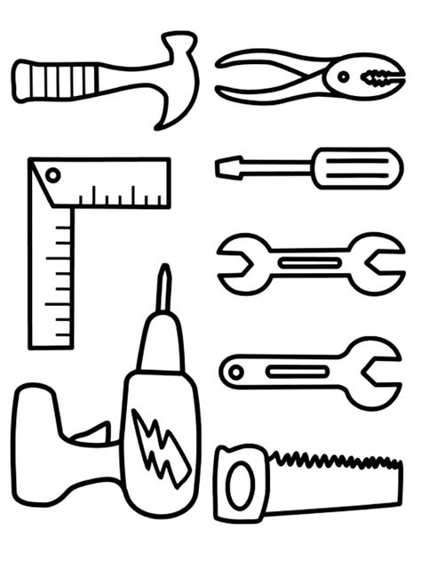 Tools Coloring Pages Free Printable, Tool Crafts For Kids, Tools Coloring Page, Tools Theme, Community Helpers Preschool, Construction Theme, Coloring Pages For Boys, Community Helpers, Construction Tools