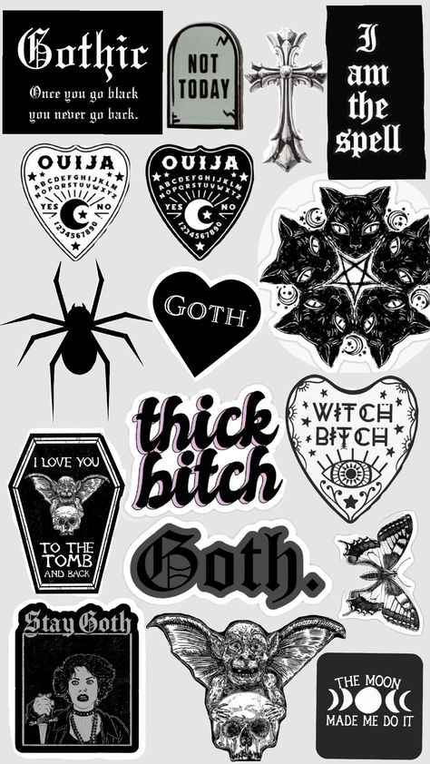 Dark Feminine Stickers, Black Stickers Aesthetic Printable, Grunge Stickers Printable, Printable Aesthetic Stickers, Coffee Stickers Printable, Birthday Stickers Printable, Stickers Printable Cute, Alternative Stickers, Cute Plant Stickers