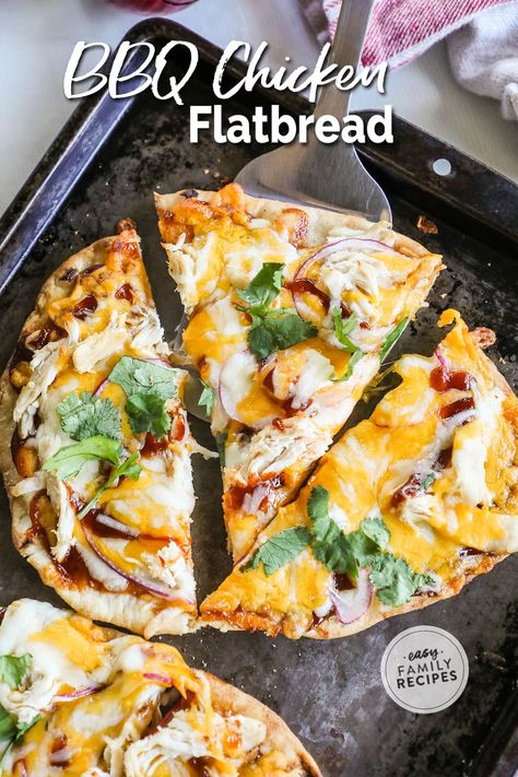 This BBQ Chicken Flatbread Pizza is a delicious twist for pizza night! This Easy BBQ Chicken Flatbread is made with naan, or the flatbread of your choice, smothered with BBQ sauce, then topped with shredded chicken, red onion, mozzarella, and cheddar cheese. Enjoy this BBQ Chicken Flatbread Naan as a simple personal-sized pizza or make extra to serve a crowd. This BBQ Chicken Flatbread Pizza Recipe is a hit with everyone. Bbq Flatbread Pizza, Flatbread Pizza Recipes Chicken, Bbq Chicken Flatbread Pizza, Chicken Flatbread Recipes, Bbq Grilled Chicken Recipes, Flatbread Pizza Recipe, Bbq Chicken Flatbread, Chicken Flatbread Pizza, Asian Steak Bites