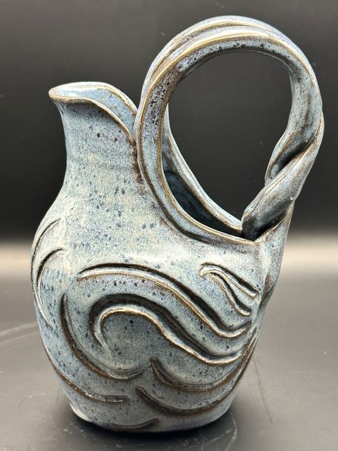 Unique Carved Ceramic Pitcher - Etsy Ceramic Pitcher Ideas, Sculptural Pottery, Pottery Carving, Ceramic Pitchers, Juice Pitcher, Pottery Handbuilding, Hand Built Pottery, Ceramic Pitcher, Ap Art