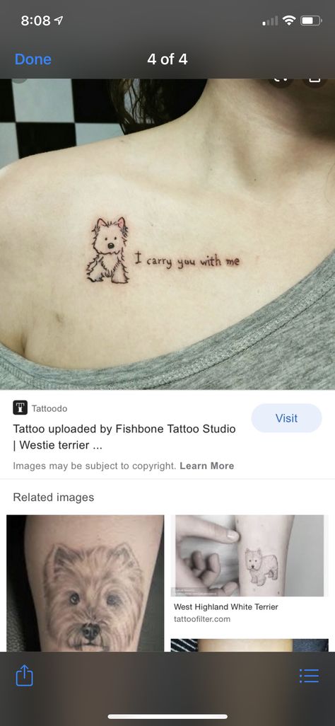 Tattoo Ideas For A Lost Pet, Westie Tattoos, Westie Ears Tattoo, Puppy Memory Tattoo, Dead Pet Tattoo, Meaningful Tattoos For Lost Dog, Westie Tattoo Ideas, Westie Tattoo, Dog Remembrance Tattoo Simple