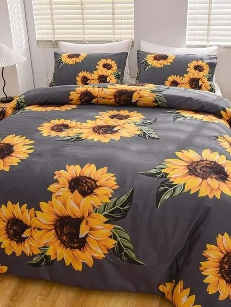 Sunflower Bedding Set, Sunflower Bedroom Decor Ideas, Sunflower Comforter, Sunflower Bedroom Ideas, Sunflower Room Decor, Country Themed Bedroom, Sunflower Bedding, Goddess Room, Sunflower Things