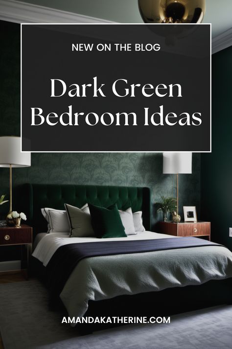 Dark green bedrooms are bold and moody and set the scene for an ultra cozy space. The color surged in popularity as a rising trend in interior design, captivating homeowners with their timeless allure and sophisticated charm. This verdant hue, with its deep and rich tones, has become a favorite choice for those seeking to infuse their sleeping sanctuaries with a sense of serenity, luxury, and connection to nature. Green Upholstered Bed, Dark Green Bedroom Ideas, Emerald Green Bedrooms, Dark Green Bedroom, Vibe Green, Rustic Modern Cottage, Dark Green Rooms, Moody Bedroom Ideas, Green Bedroom Design