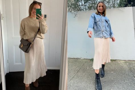 Midi Skirt Outfits, 5 Outfits, Midi Skirt Outfit, Oversized Jumper, Vintage Denim Jacket, Fashion Styling, Oversized Jacket, Work Looks, Different Outfits