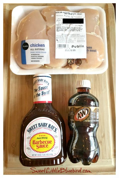 EASY SLOW COOKER ROOT BEER BBQ CHICKEN - ONLY 3 INGREDIENTS - Simple to make, so good!! Even the pickiest of eaters will love this chicken! Perfect for a busy day, game day, parties and more! #RootBeerChicken #BarbecueChicken #PulledChicken #Sandwiches #SlowCooker #CrockPot #Chicken #Recipe #MainDish #SweetLittleBluebird Firefighter Recipes, Root Beer Chicken, Crockpot Chicken Recipe, Chicken Cooker, Beer Chicken, Slow Cooker Bbq, Bbq Chicken Recipes, Pot Roast Slow Cooker, Popular Food