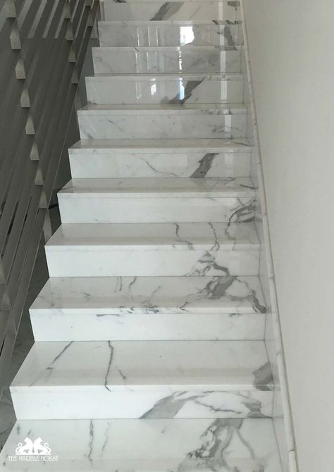 White Marble Stairs, Stone Window Sill, Calacatta Marble Floor, Panda White Marble, Stairs Tiles Design, Blue Granite Countertops, Granite Stairs, Grey Granite Countertops, Marble Granite Countertops