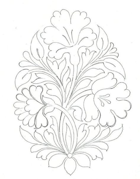 Flower Pattern Drawing, Kalamkari Painting, Fabric Paint Designs, Flower Drawing Design, Flower Art Drawing, Border Embroidery Designs, Pola Sulam, Embroidery Motifs, Handwork Embroidery Design