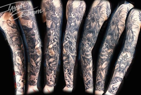 Dantes Inferno Tattoo, Hell Tattoo Ideas, Hell Tattoo, Evil Skull Tattoo, Taboo Tattoo, Scene Tattoo, Quarter Sleeve Tattoos, Heaven Tattoos, Z Tattoo