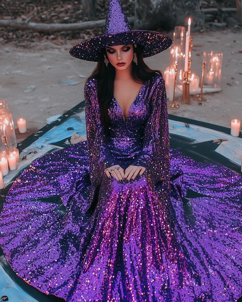 Sparkly Witch Craft 🧙🏻‍♀️✨💖 Colorful Witch Costume, Galaxy Witch, Moon Sisters, Luxurious City, Retro Witch, Purple Witch, Witch Craft, Moon Witch, Herbal Apothecary