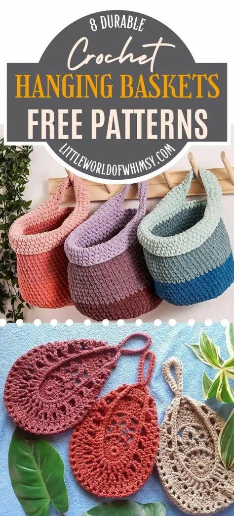 Try one of these crochet hanging baskets free patterns for your plants or other small stuff. It is an easy DIY crochet project that can used in a variety of ways and some tutorials include multiple sizes. Crochet Hanging Basket, Pattern Storage, Crochet Plant Hanger, Basket Tutorial, Hanging Fruit Baskets, Crochet Hanging, Crochet Storage Baskets, Crochet Basket Pattern Free, Crochet Baskets