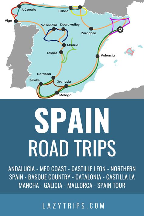 Spain Road Trip Map, North Spain Road Trip, Spain Coast Road Trip, Spain Road Trip Itinerary, South Spain Road Trip, Spain In The Fall, Spain Trip Itinerary, Spain Roadtrip, Coast Of Spain