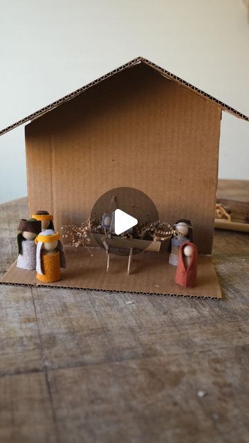 Sibia Torres Padilla | DIYs on Instagram: "Learning what Christmas means to us using things we have at home.  are used cardboard and hot glue for the stable, toilet paper, roll and popsicle sticks for the stable, felt, and Peg dolls for Jesus, Mary Joseph, and the three wise men, lined up the manger with packaging crinkles and we had our DIY nativity  Hope you enjoyed this one. Don’t forget to like and share if you think someone else would enjoy it too." Nativity Stable Diy Cardboard, Christmas Manger Diy, Navity Scene Ideas Diy, Diy Manger Nativity, Manger Scenes Nativity Diy, Diy Nativity Stable, Nativity Crafts For Kids, Manger Scenes Nativity, Christmas Crib Ideas