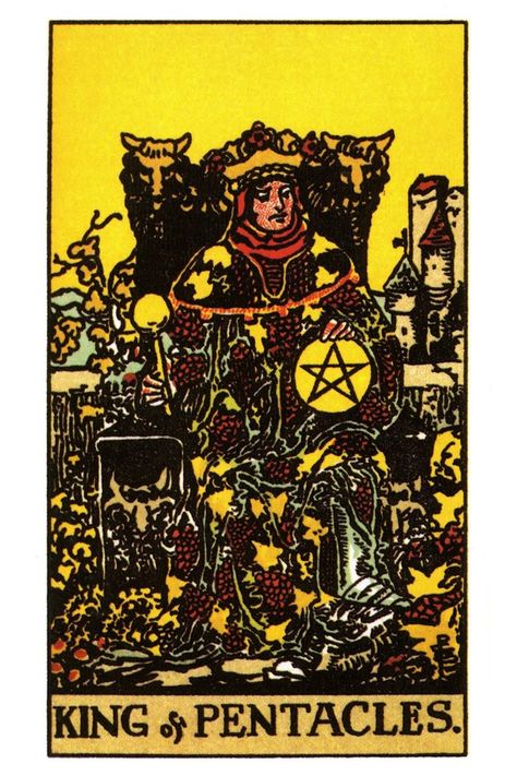 King of Pentacles Tarot card meaning. King Of Pentacles, Rider Waite Tarot Decks, Pentacles Tarot, Rider Waite Deck, Tarot Significado, Daily Tarot Reading, Tarot Meanings, The Hierophant, Rider Waite Tarot