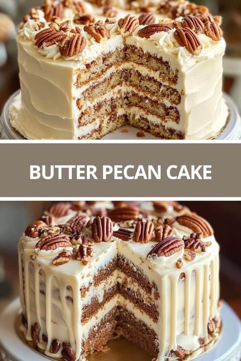 Butter Pecan Cake Butter Pecan Caramel Cake, Pralines And Cream Cake, Buttered Pecan Cake, Brown Butter Pecan Cake, Southern Creamy Pineapple Pecan Cake, Classic Southern Caramel Cake, Southern Pecan Caramel Cake, Butter Pecan Cake Mix Recipes, Pecan Cake Recipes