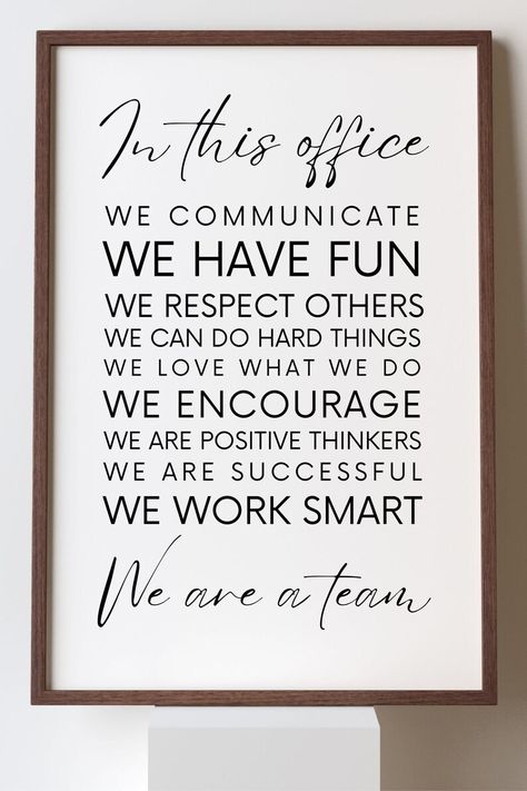 Teamwork Quote Printable Office Values Print Inspirational - Etsy Canada Motivational Home Office, Office Cricut Decor, Principal Office Decor Interior Design, Motivational Office Quotes, Quotes For The Office, Hr Office, Office Quotes Wall, Team Office, Education Leadership