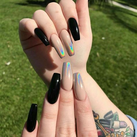 // oliviasavidge Nails Lavender, Lavender Nails, Black Nail Art, Silver Nail, Purple Nail, Blue Nail, Nails Long, Holographic Nails, Dope Nails