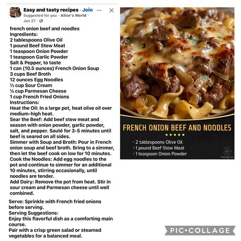 Beef Stew Meat Pasta Recipes, French Onion Beef And Noodles Crockpot, French Onion Beef And Noodles, French Onion Beef, Beef Casserole Recipes, Pasta Dinner Recipes, Beef And Noodles, Beef Recipes Easy, Beef Recipes For Dinner