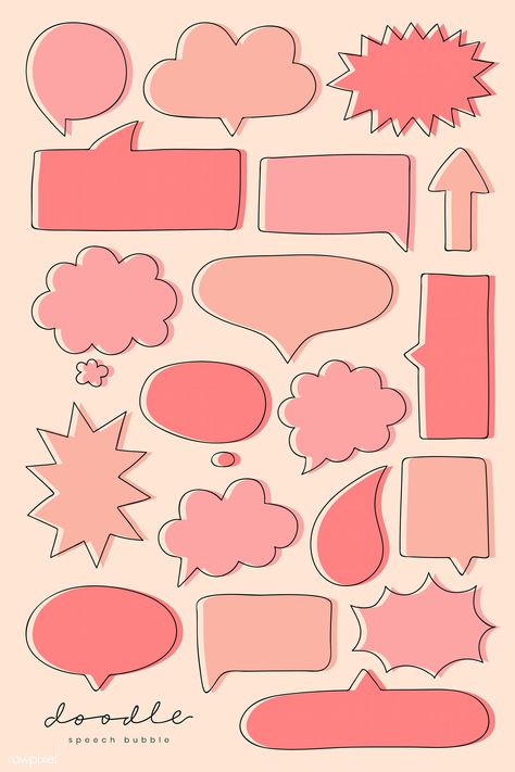 Pink speech bubble vector collection | premium image by rawpixel.com Bubble Doodle, Google Slides Ideas, Doodle Vector, Doodle Icon, Speech Bubbles, Free Hand Drawing, Bullet Journal Stickers, Banner Vector, Bullet Journal Doodles