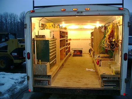 Contractor Talk - Professional Construction and Remodeling Forum Construction Trailer Organization Ideas, Job Trailer Organization, Construction Trailer Setup, Contractor Trailer Organization, Construction Organization, Jobsite Trailer, Trailer Workshop, Trailer Shelving, Construction Trailer