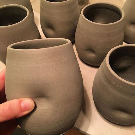 Next batch of wine glasses, because I am sold out! Have no fear, more coming soon! They look like little bellies, don’t they? #wine… Pottery Functional, Pottery Pots, Pottery Supplies, Artisan Pottery, Clay Mugs, Wheel Thrown Pottery, Pottery Techniques, Pottery Classes, Thrown Pottery