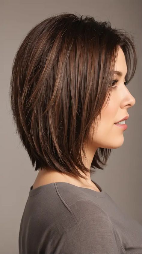 23 Transform Your Look with a Line Bob Haircuts for Women - Styles, Tips, and Trends for 2024 Bob Hairstyle Layered, Shoulder Length Angled Hair, Short To Medium Haircuts For Women, Shoulder Length Bob Haircut Thick Hair, Slight A Line Bob, Heavy Layers Short Hair, Stacked Haircuts For Fine Hair, A Line Lob Haircut, Short Haircuts For Women With Bangs