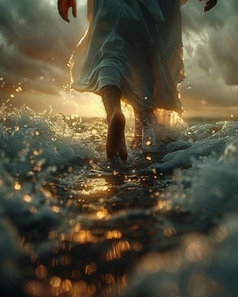 Beautiful Christian Wallpaper, Jesus Pictures Powerful, Jesus Walking On Water, Jesus Christ Illustration, Christian Photography, Jesus Walking, The Sea Of Galilee, Biblical Artwork, Story Of Jesus