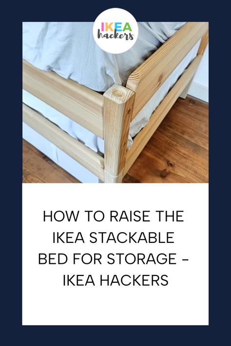 The UTÅKER IKEA stackable bed is so short that we cannot store anything under the bed. Here’s how we raised it with new legs. Ikea Utaker Daybed Hack, Stackable Beds Ikea, Ikea Hack Bed With Storage, Ikea Stacking Bed, Stackable Beds Diy, Utaker Ikea Hack, Ikea Twin Bed Hack, Utåker Ikea Hack, Utaker Hack